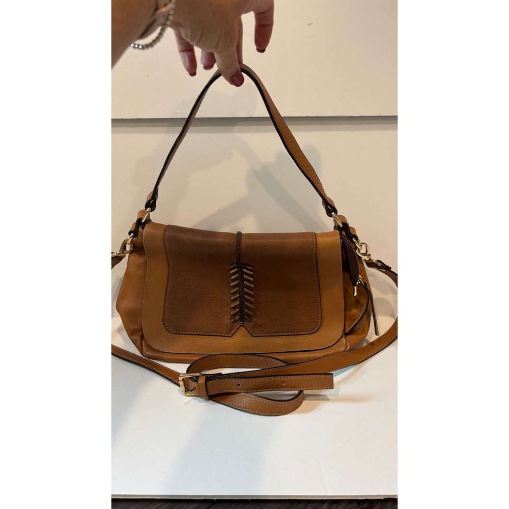 A. Bellucci Italy Leather Crossbody Shoulder Bag Cognac Tan Two-Tone Whipstitch